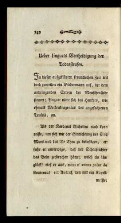 Ueber Linguets Vertheidigung der Todesstrafen