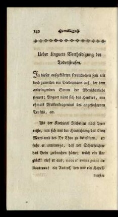 Ueber Linguets Vertheidigung der Todesstrafen