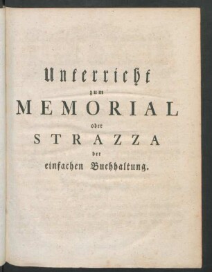 Unterricht zum Memorial oder Strazza der einfachen Buchhaltung