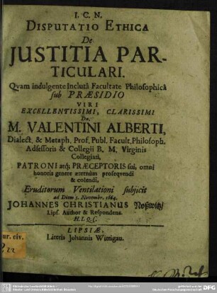 Disputatio ethica de justitia particulari