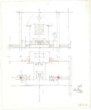 Döllgast, Hans; München; Kath. Pfarrkirche Heilig Blut - Grundriss; Ansicht