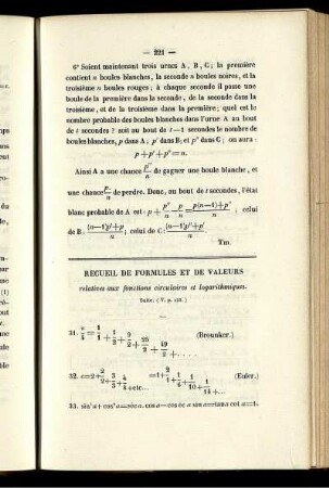 Recueil de formules et de valeurs.