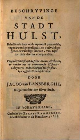 Beschryvinge van de Stadt Hulst