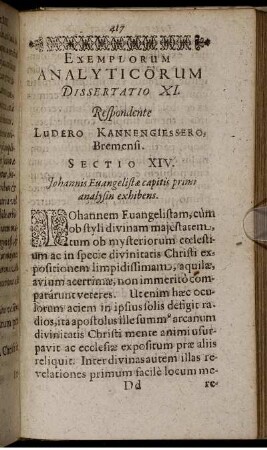 Dissertatio XI. Sectio XIV. Johannis Euangelistae capitis primi analysin exhibens.