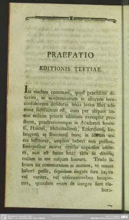 Praefatio Editionis Tertiae