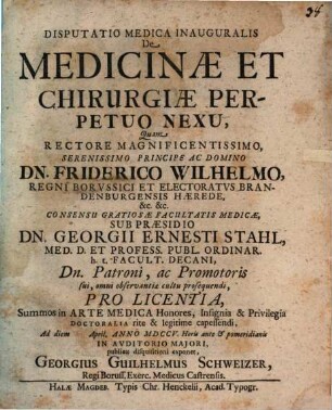 Disputatio Medica Inauguralis De Medicinæ Et Chirurgiæ Perpetuo Nexu