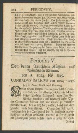 Periodus V. Von denen Teutschen Käysern aus Fränckischen Stamm. von a. 1024 bis 1125.