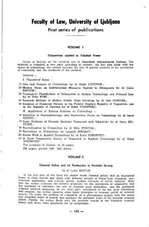 183-184, Faculty of Law, University of Ljubljana: First series of publications