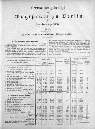 No. 21. Bericht über die städtischen Badeanstalten