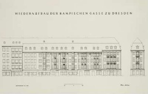 Wiederaufbau Rampische Strasse : Dresden, Entwurf zum Wiederaufbau der Häuser an der Rampischen Straße, Aufriss der Straßenfront