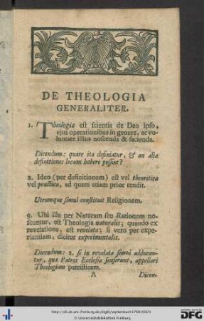 De Theologia Generaliter.