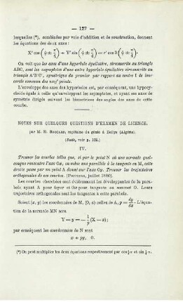 NOTES SUR QUELQUES QUESTIONS D'EXAMEN DE LICENCE.