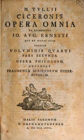 M. Tvllii Ciceronis Opera Omnia, Volvminis Qvarti Pars Secvnda. Opera Philosoph. Accedvnt Fragmenta Scriptorvm Deperditorum