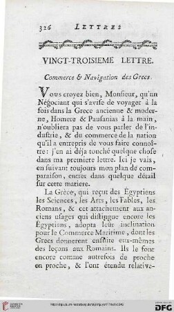 Vingt-troisième lettre: Commerce & navigation des Grecs