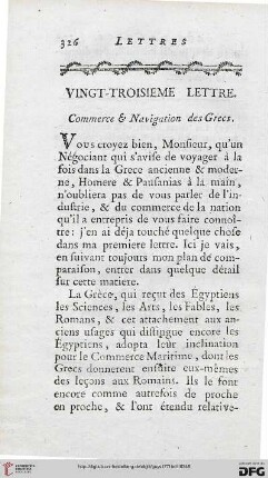 Vingt-troisième lettre: Commerce & navigation des Grecs