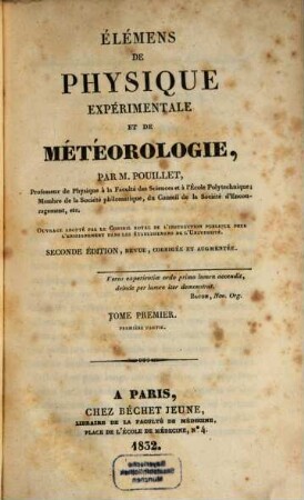 Élémens de physique expérimentale et de météorologie, 1,1