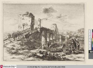 [Le pont de pierre; Landscape of the Environs of Rome; Brücke über eine Fluss]