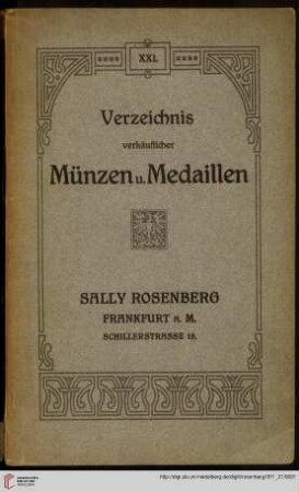 Nr. 21: Verzeichnis verkäuflicher Münzen und Medaillen: Verzeichnis verkäuflicher Münzen und Medaillen