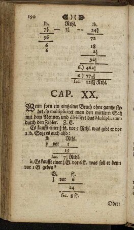 Cap. XX. Wenn forn ein eintzelner Bruch ohne gantze stehet, [...]