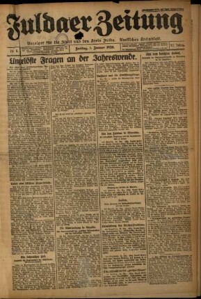 Erste Ausgabe vom Freitag, den 01. Januar 1926.