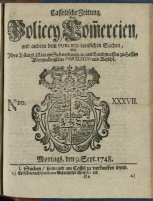 Nro. XXXVII, Montags, den 9. Sept. 1748