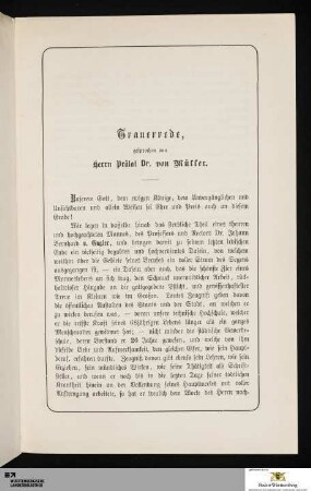 Trauerrede, gesprochen von Herrn Prälat Dr. von Müller