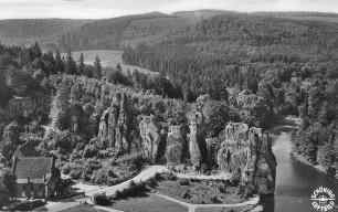 Externsteine, Luftaufnahme. Horn-Bad Meinberg