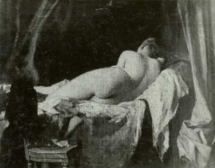 Liegender Akt : Julius Scholtz (1825-1893). Liegender Akt. Öl/Leinwand, 35,5 x 45,5 cm, 1869