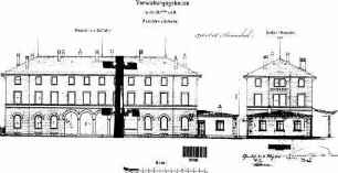 Schorndorf: Empfangsgebäude Verwaltungsgebäude Längs- und Giebelansicht