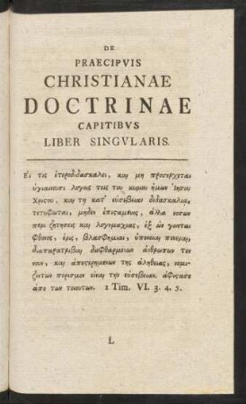 De Praecipuis Christianae Doctrinae Capitibus Liber Singularis