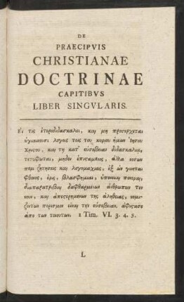 De Praecipuis Christianae Doctrinae Capitibus Liber Singularis