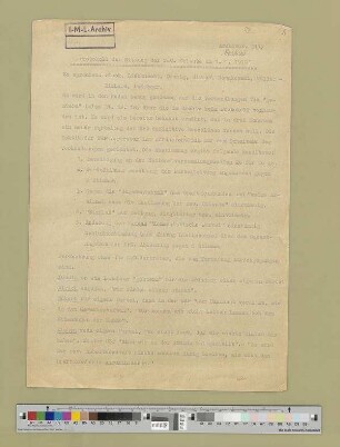 Protokoll der Sitzung der revolutionären Obleute am 1. Jan. 1919 (Abschrift)