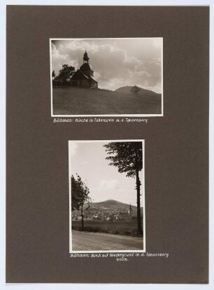 Referenzmappe 3/17 des Fotografen Walter Möbius : Mappenblatt 49 mit zwei Fotografien (Kirche in Tollenstein (heute Tolštejn / Tschechien) und Blick auf Niedergrund (heute Jiřetín pod Jedlovou / Tschechien))