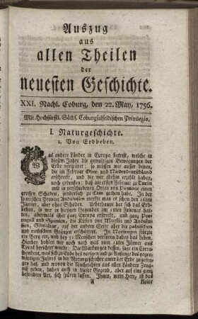XXI. Nachl. Coburg, den 22. May, 1756.