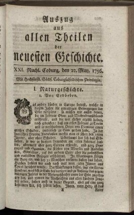 XXI. Nachl. Coburg, den 22. May, 1756.