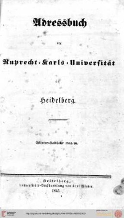 Verzeichnis der sämmtlichen Studierenden der Universität Heidelberg im Wintersemester 1845/1846 bis Sommersemester 1850