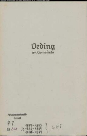 Kirchenbuchduplikate der Evangelischen Gemeinde Oeding (GHT 1849-1853; GHT 1855-1874). (Gemeinde: Oeding, Evangelische Gemeinde)