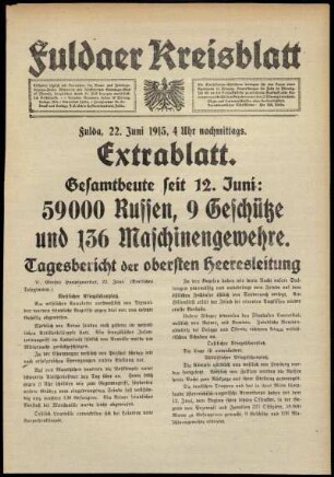 Erste Ausgabe vom Dienstag, den 22. Juni 1915.