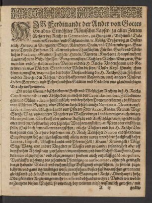 Wir Ferdinandt der ander von Gottes Gnaden/ Erwöhlter Römischer Kayser ...