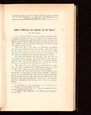 Ueber Fettbildung aus Eiweiss bei der Katze