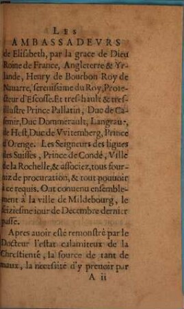 Protestation des liguez faict en l'assemblée de Mildebourg