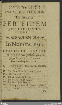 Disputatione XIII. De Gratuita Per Fidem Justificatione