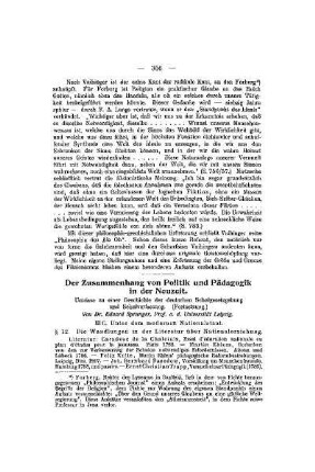 Der Zusammenhang von Politik und Pädagogik in der Neuzeit : Umrisse zu einer Geschichte der deutschen Schulgesetzgebung und Schulverfassung ; (Fortsetzung)