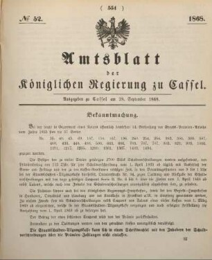 № 52. Ausgegeben zu Cassel am 28. September 1868.