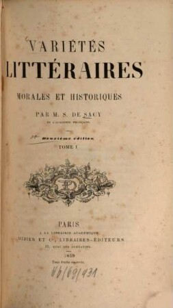 Variétés littéraires morales et historiques, 1