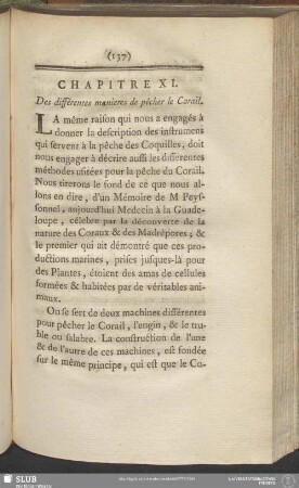 Chapitre XI. Des différentes manieres de pêcher le Corail