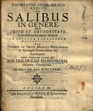 Disputatio Inauguralis Medica De Salibus In Genere