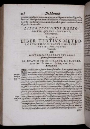 Liber Tertius Meteororum Theophrasti Hohenheimensis, Philosophi Teutonis, De Meteoricis Ex Elemento Ignis & impressionibus eorundem.