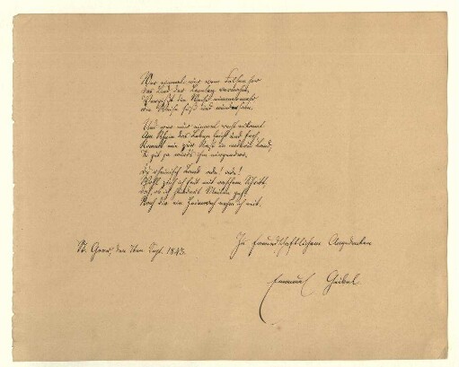 ‏Wer einmal nur vom Felsen her [vollständiges Gedichtmanuskript als Albumblatt mit eigenhändiger Unterschrift]