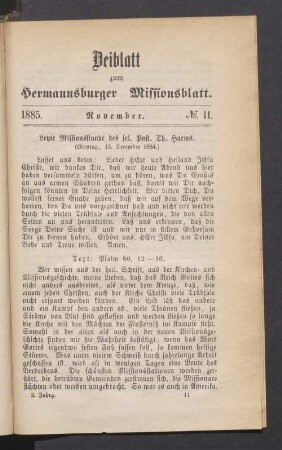 Beiblatt. N° 11. November. 1885